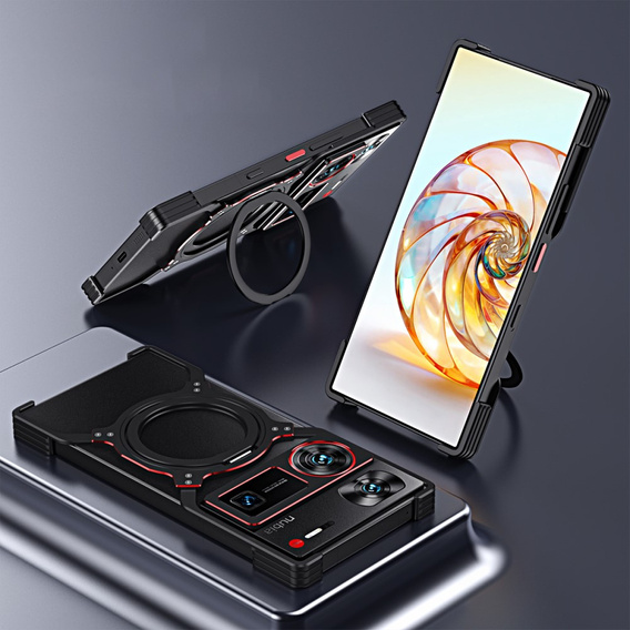 Pouzdro pro ZTE nubia Z60 Ultra, Kickstand Bumper, s krytem objektivu, pro MagSafe, černá / červená