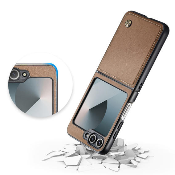 Pouzdro pro Samsung Galaxy Z Flip7 FE / Z Flip6, CASEME Litchi Leather, hnědé