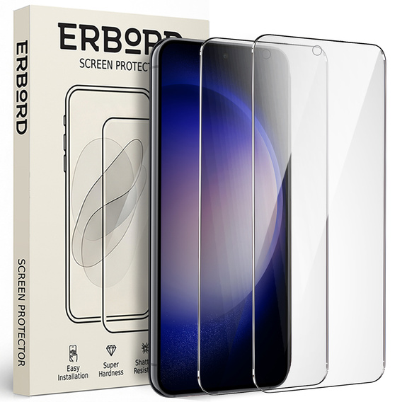 2x tvrzené sklo pro Samsung Galaxy S23, ERBORD 9H Hard Glass na displeji