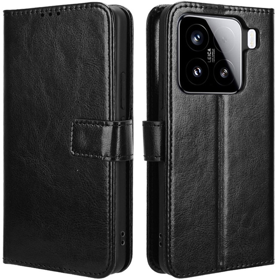 Klopové pouzdro pro Xiaomi 15, Crazy Horse Wallet, černé