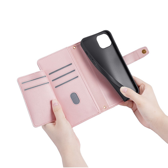 Klopové pouzdro pro iPhone 15, Wallet Zipper Pocket, růžové