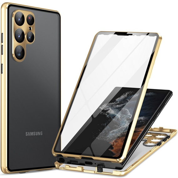 Pouzdro pro Samsung Galaxy S24 Ultra, Magnetic Dual Glass, zlaté