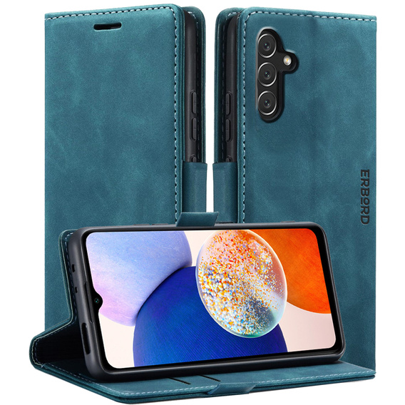 Pouzdro pro Samsung Galaxy A14 4G/5G, ERBORD Vintage peněženka s klopou, modré
