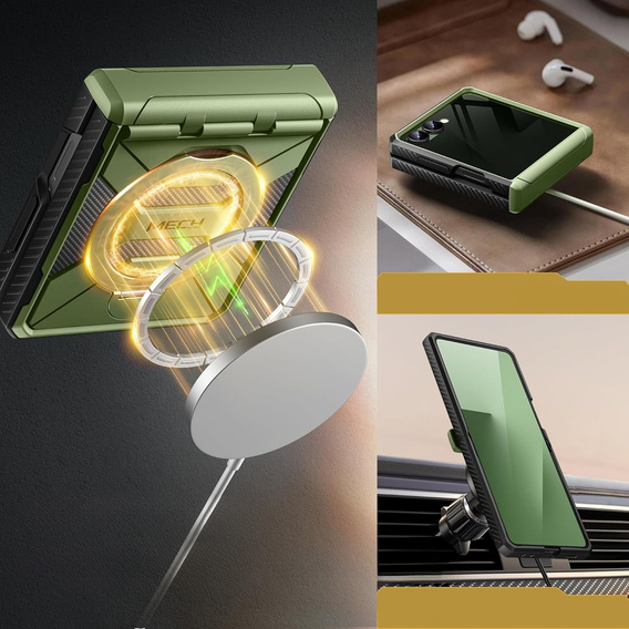 Pouzdro Tongate MECH s MagSafe pro Samsung Galaxy Z Flip7 FE / Z Flip6, zelené
