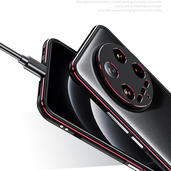Pouzdro pro Xiaomi 14 Ultra, Armor Bumper, s krytem objektivu, černá / červená