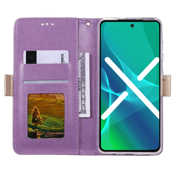 Flipové pouzdro pro Samsung Galaxy S22+ Plus 5G, Wallet Pocket Zipper Lace, fialové