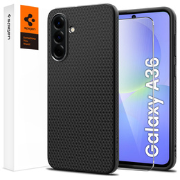 Pouzdro Spigen pro Samsung Galaxy A36 5G, Liquid Air, černé + 9H tvrzené sklo