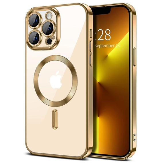 Pouzdro pro iPhone 13 Pro Max, Electro MagSafe, zlaté + sklo na displej