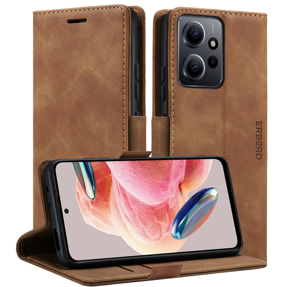 Pouzdro pro Xiaomi Redmi Note 12 5G / Poco X5 5G, ERBORD Vintage peněženka s klopou, hnědé