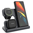 Bezdrátová indukční nabíječka 3v1 QI rychlá pro Samsung S25 S24 S23 Galaxy Watch Buds stanice černá