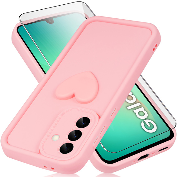 Pouzdro pro Samsung Galaxy A26, Silicone Heart, růžové + 9H tvrzené sklo
