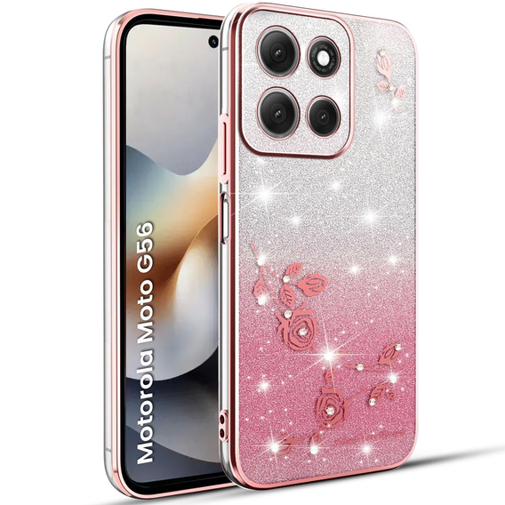 Pouzdro pro Motorola Moto G56 5G, Glitter Flower, růžové rose gold