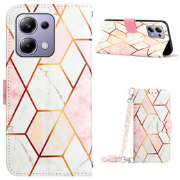 Klopové pouzdro pro Xiaomi Redmi Note 13 Pro 4G / Xiaomi Redmi Note 14S / Xiaomi Poco M6 Pro 4G, Wallet, Marble růžové