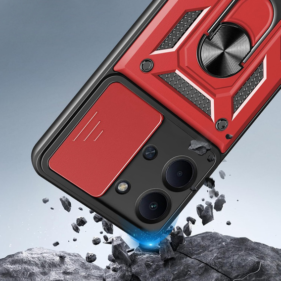 Pancéřové pouzdro pro Xiaomi Redmi 15C 4G/LTE, s ochranou fotoaparátu, se stojánkem, červené