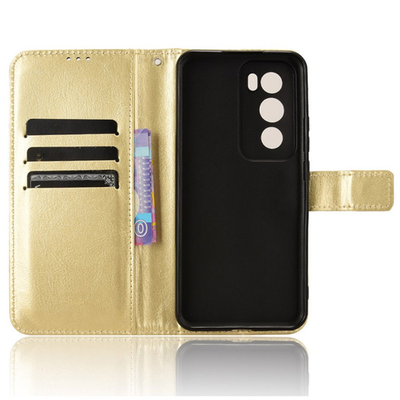 Klopové pouzdro pro Oppo Reno 12 Pro, Crazy Horse Wallet, zlaté