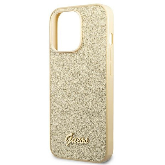 Pouzdro GUESS pro iPhone 14 Pro, Glitter Script Hardcase, zlaté