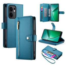 Klopové pouzdro pro Oppo Reno 13F 5G, Wallet Zipper Pocket, modré