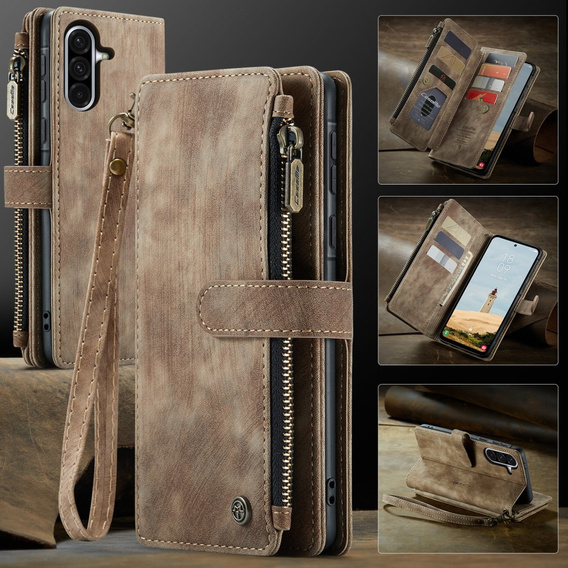 Pouzdro CASEME pro Samsung Galaxy A56 5G, Leather Wallet Cash and Card Slots, s poutkem, hnědé