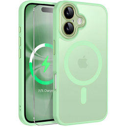 Pouzdro pro iPhone 16 Plus, pro MagSafe, ERBORD Matt Case, světle zelené + sklo na displej