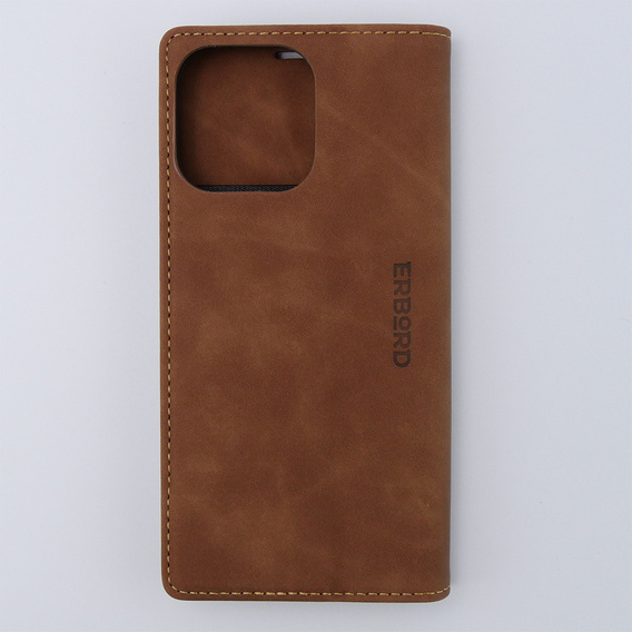 Pouzdro pro iPhone 15 Pro Max, ERBORD Vintage peněženka s klopou, hnědé