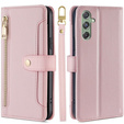 Klopové pouzdro pro Samsung Galaxy M34, Wallet Zipper Pocket, růžové