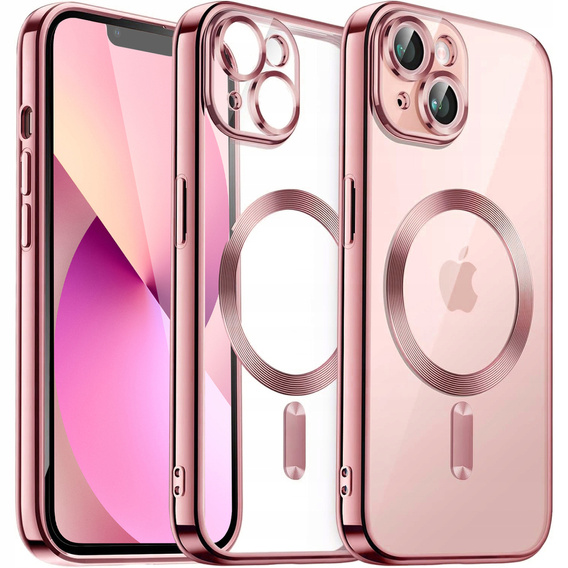 Pouzdro pro iPhone 13, Electro MagSafe, růžové + sklo na displej