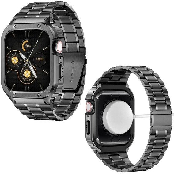 Ocelový náramek s pouzdrem pro Apple Watch 7/8/9 45MM, šedý