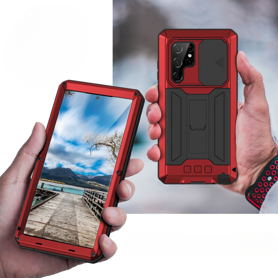 Pancéřové pouzdro pro Samsung Galaxy S22 Ultra, R-JUST CamShield Slide, červené