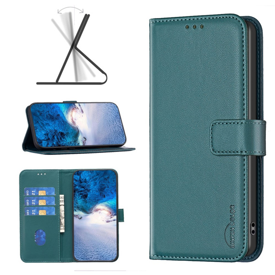 Klopové pouzdro pro Samsung Galaxy A25 5G, BINFEN Wallet, zelené + 9H sklo 