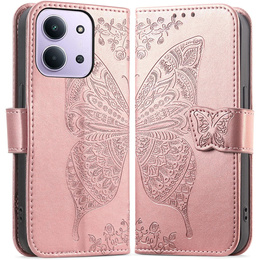 Klopové pouzdro pro Xiaomi Redmi 15C 4G/LTE, Butterfly, růžové rose gold