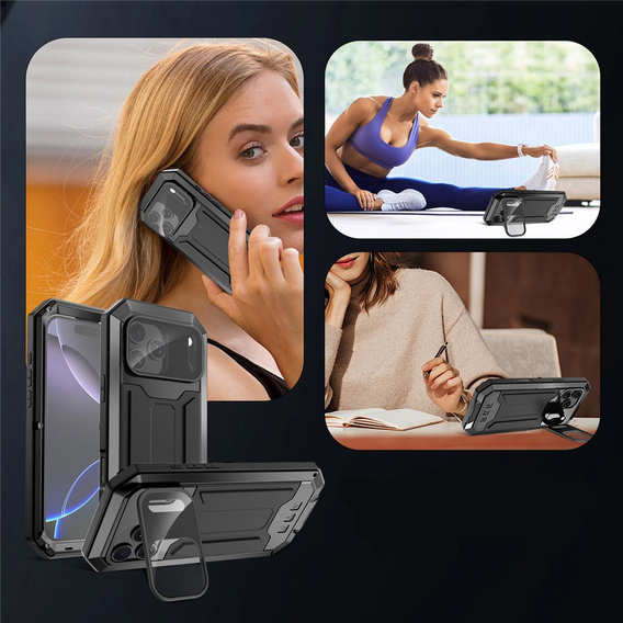 Pevné pouzdro R-JUST s krytem displeje a stojánkem pro iPhone 17 Pro