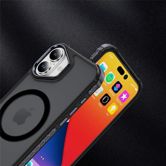 Matné pouzdro pro iPhone 17, pancéřované, pro MagSafe, kouřové s černými boky
