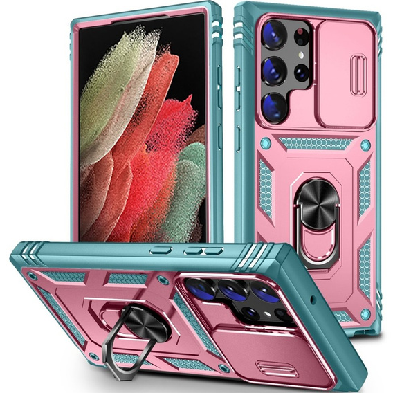 Pouzdro pro Samsung Galaxy S23 Ultra, CamShield Slide, růžové/ zelený