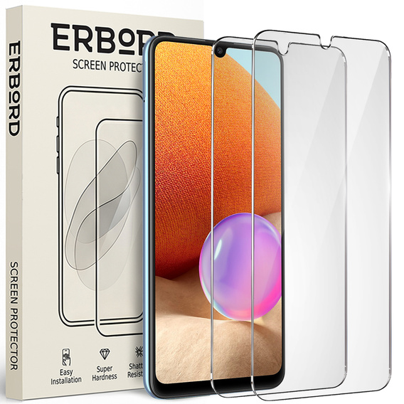 2x tvrzené sklo pro Samsung Galaxy A32 4G, ERBORD 9H Hard Glass na displeji