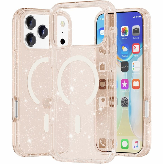 Pouzdro pro iPhone 17 Pro, pro MagSafe, lesklé, transparentní zlaté