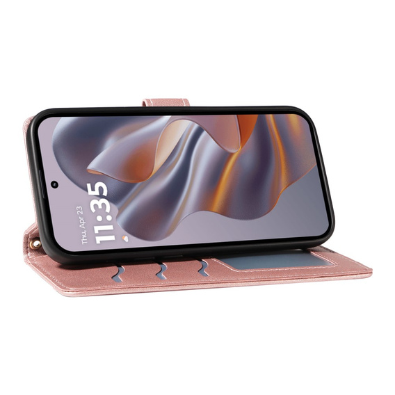 Pouzdro s klopou pro Motorola Edge 50 Neo / Motorola ThinkPhone 25, Rhombus Crossbody Leather, růžové rose gold