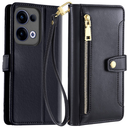 Klopové pouzdro pro Oppo Reno 13, Wallet Zipper Pocket, černé