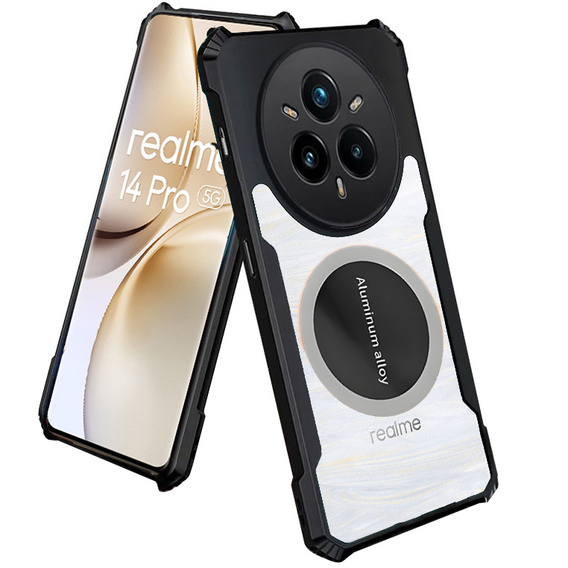 Pouzdro pro Realme 14 Pro+ 5G, s magnetickou fólií, transparentní / černé
