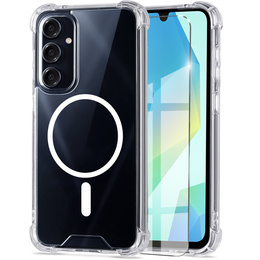 Pouzdro pro Samsung Galaxy A16, Fusion Hybrid, pro MagSafe, průhledné + sklo na displej