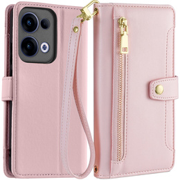 Klopové pouzdro pro Oppo Reno 13, Wallet Zipper Pocket, růžové