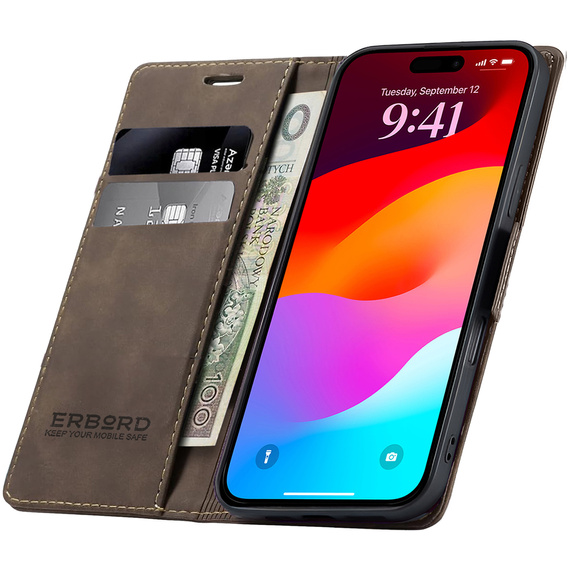ERBORD Vintage peněženkové pouzdro s klopou pro iPhone 17 Pro Max