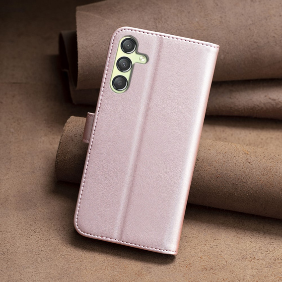 Klopové pouzdro pro Samsung Galaxy A25 5G, BINFEN Wallet, růžové rose gold  + 9H sklo 