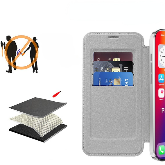 Klopové pouzdro pro iPhone 16 Pro Max, RFID Wallet MagSafe CamShield, stříbrné