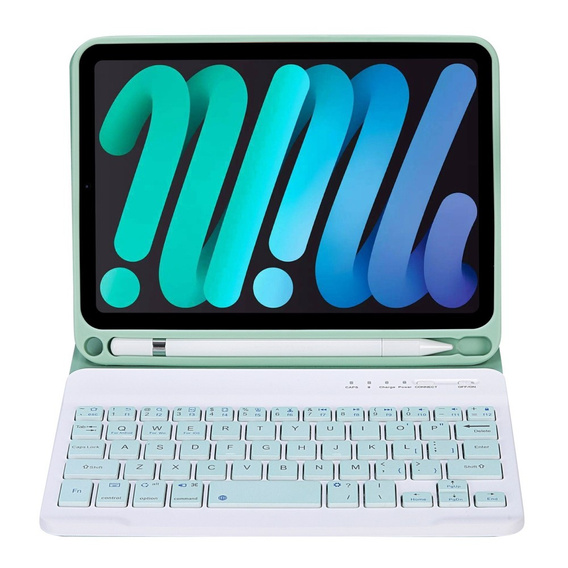 Pouzdro s bluetooth klávesnicí pro iPad mini 8.3" 2021 (6 gen.) / iPad mini 8.3" 2024 (7 gen.), zelené