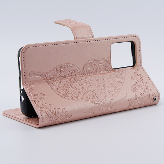 Klopové pouzdro pro Motorola Moto G54 5G, Butterfly, růžové rose gold