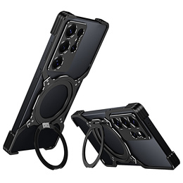 Pouzdro pro Samsung Galaxy S25 Ultra, Kickstand Bumper, s krytem objektivu, pro MagSafe, černá / stříbrná