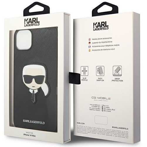 Pouzdro Karl Lagerfeld pro iPhone 14 Plus, Saffiano Karl's Head Patch, černé