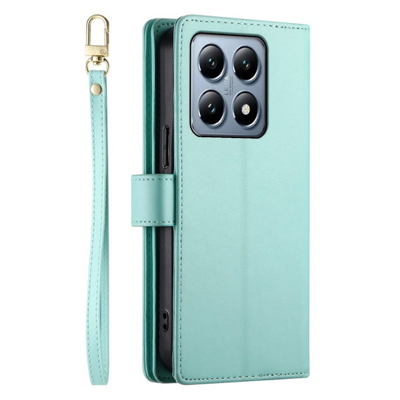 Klopové pouzdro pro Xiaomi 14T Pro, Wallet Zipper Pocket, zelené