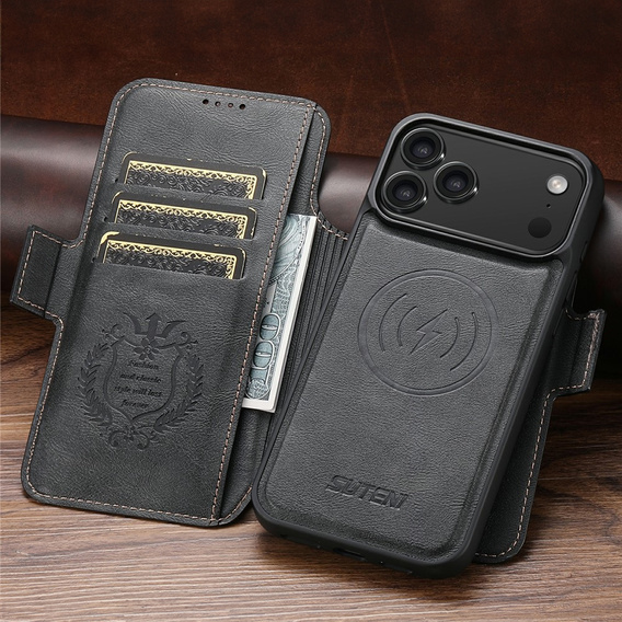 Flipové pouzdro 2 v 1 pro iPhone 17 Pro Max, SUTENI, pro MagSafe, černé