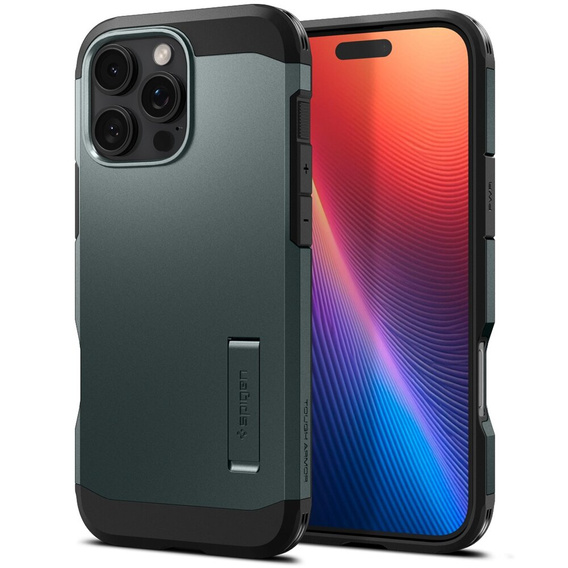 Pouzdro Spigen pro iPhone 16 Pro, Tough Armor Mag MagSafe, zelené + 9H tvrzené sklo